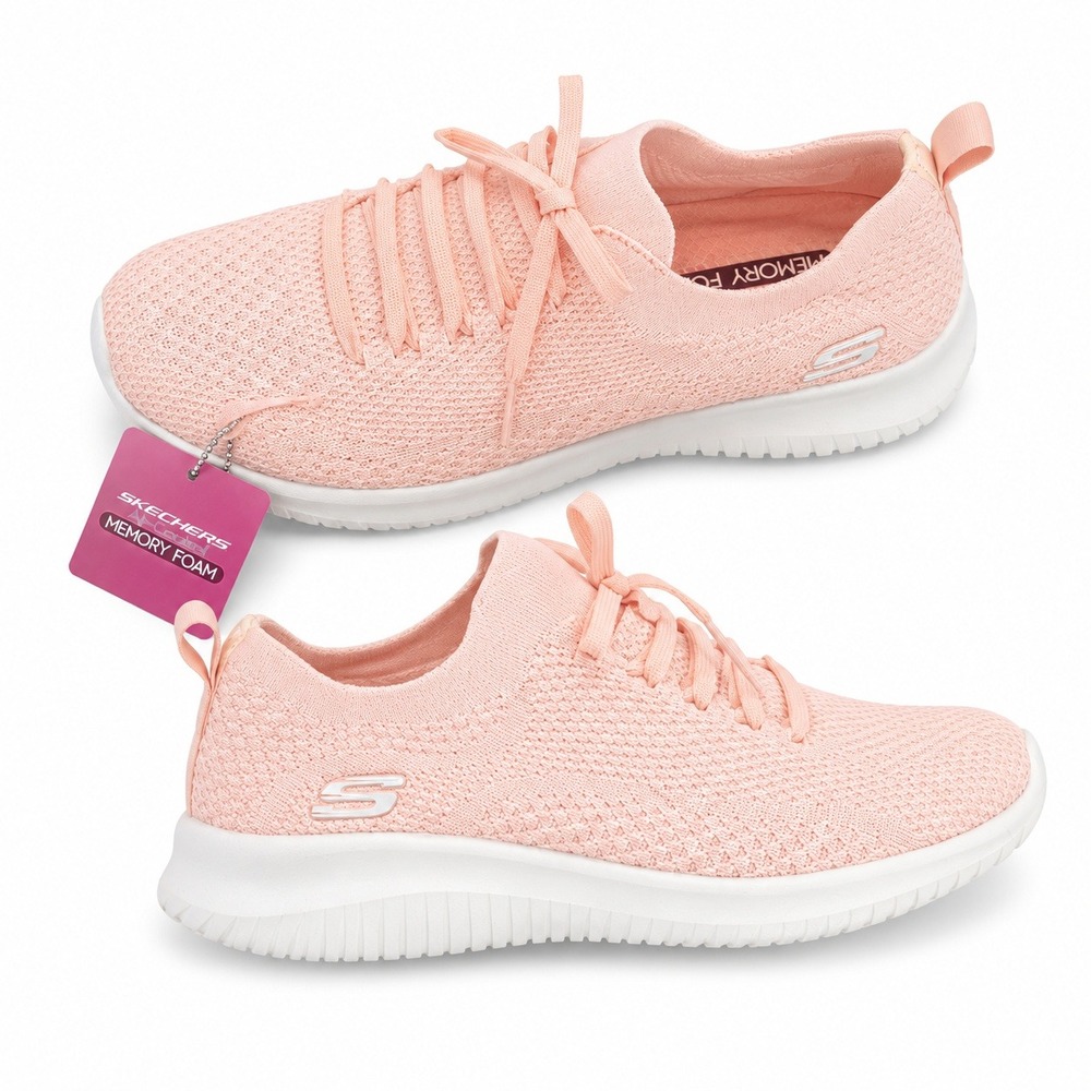 Skechers Ultra Flex Memory Foam Sneakers Womens 10 Pink Textile Mesh Comfort NEW
